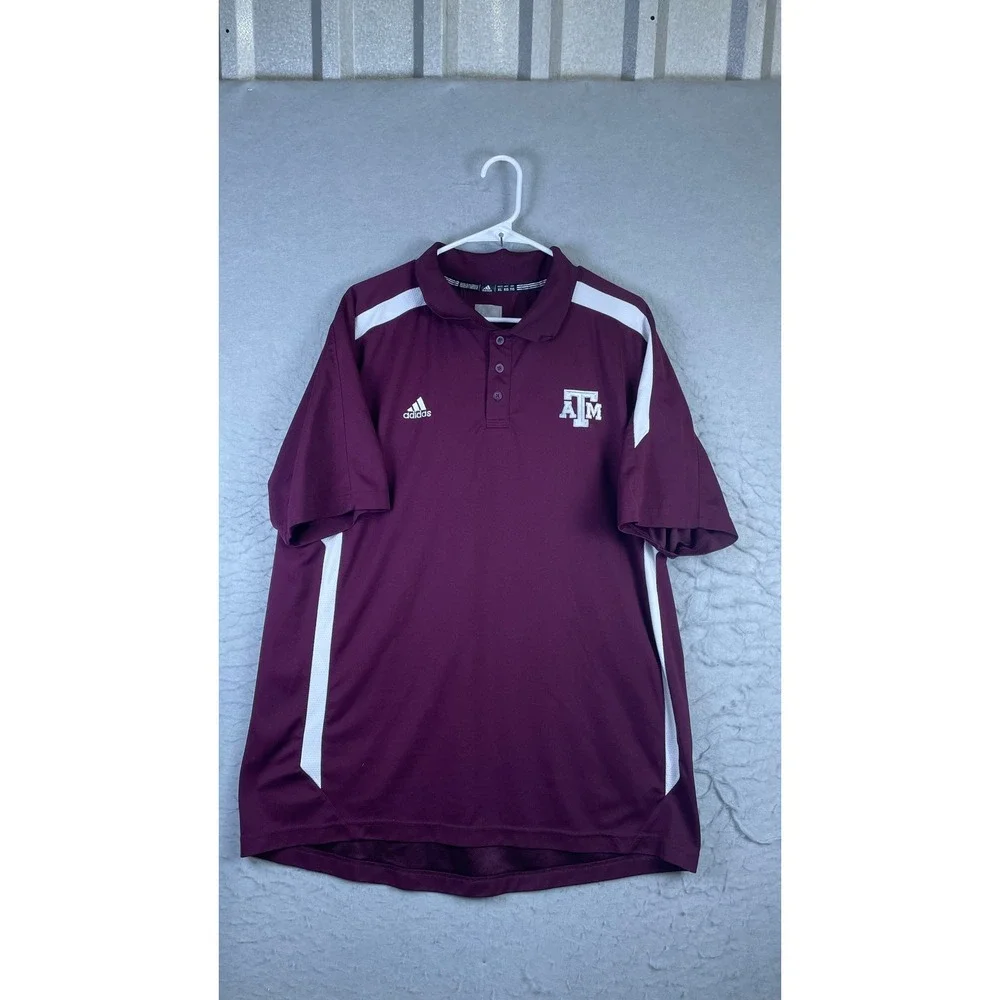 Adidas Polo Shirt Mens XL Maroon Excellent Texas A&M Aggies Climalite Sport